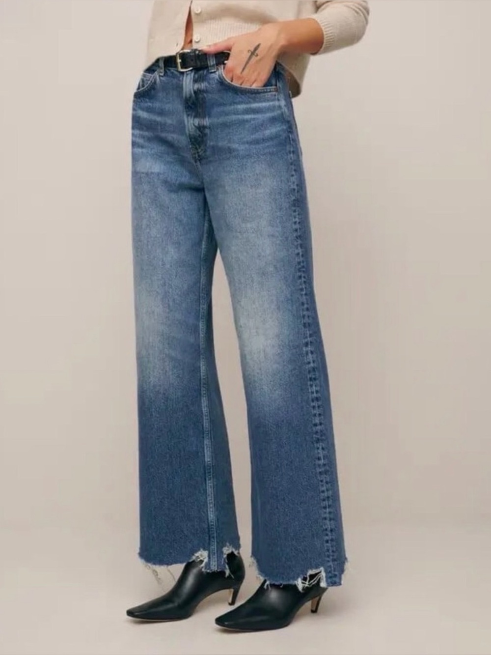 Reformation‎ Slouchy Wide Leg Jeans Hemlock Blue Womens Size 25 High Rise Denim